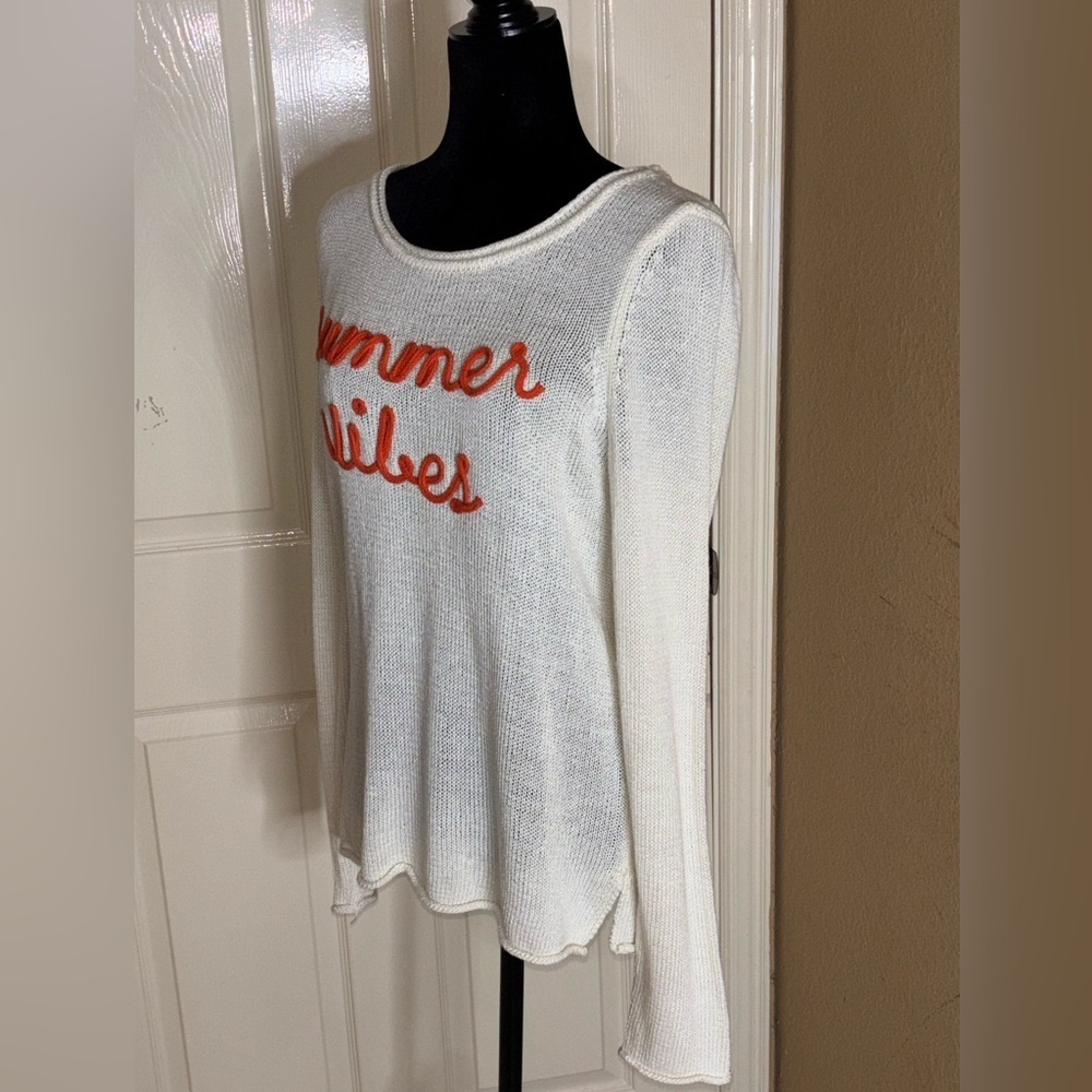 Marled "Summer Vibes" Coral Cream Loose Knit Sweater Size Medium - Picture 2 of 9